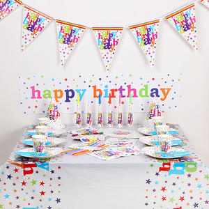 Vajilla de papel desechable con tema de <span class=keywords><strong>feliz</strong></span> <span class=keywords><strong>cumpleaños</strong></span> para niños, incluye tazas, platos, cuchillo, tenedor, decoraciones - Product Image 1