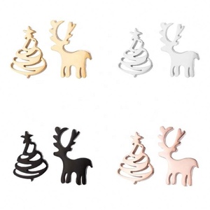 Pendientes de Acero Inoxidable con Diseño de Alce Navideño, Diseño Asimétrico de Animales, Piedra Natural, Estilo Europeo Americano para las Fiestas - Product Image 5