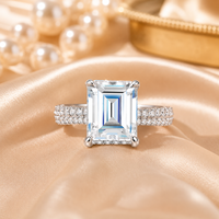 Emerald geslepen VVS Moissanite ring S925 zilver pavé band GRA gecertificeerd, slaagt voor diamanttest, verlovingsjuweel voor dames