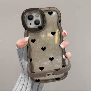 Coque de téléphone portable en TPU à bords ondulés avec double support invisible et motif cœur en papier pailleté pour <span class=keywords><strong>iPhone</strong></span> 11 <span class=keywords><strong>12</strong></span> 13 14 15 16 17 Air - Product Image 2