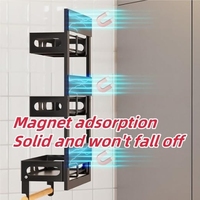 Étagères magnétiques noires à 3 niveaux pour cuisine avec porte-serviettes, organisateur magnétique pour réfrigérateur, support à épices pour réfrigérateur