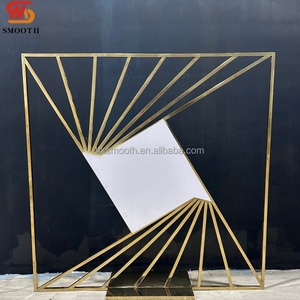 Factory Price Freestanding Ceremony Photo Booth Background Holder Geometric Square Gold Stainless Steel Wedding Stage Decor - Product Image 2