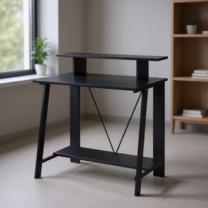 Escritorio Negro con Estante Superior, Diseño Moderno y Minimalista para Oficina en Casa - Product Image 2