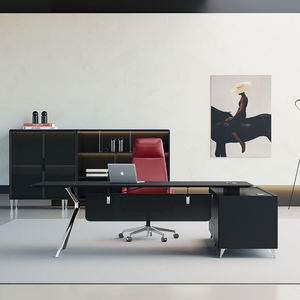 Muebles de oficina ejecutivos de diseñador moderno Escritorio CEO jefe en forma de L con pies de aleación de aluminio galvanizado sólido - Product Image 1