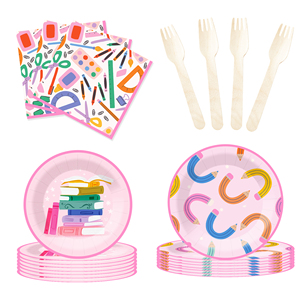 DAMAI - Juego de Vajilla Desechable con Diseño Geométrico para Fiestas Temáticas de Regreso a Clases, Platos, Vasos y Servilletas de Papel para Graduación - Product Image 3