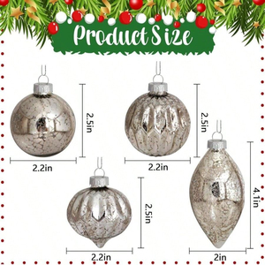 Set di 8 Palline di Natale in Vetro Fatte a Mano, Design Vintage Argento per Albero, Decorazioni Natalizie per la Casa, Ecologiche - Product Image 2