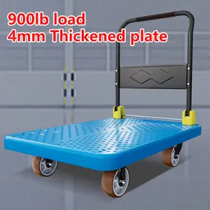Troli transportasi gudang 900Lx600W mm troli keranjang datar plastik truk tangan Platform dapat dilipat dengan roda kastor tahan lama