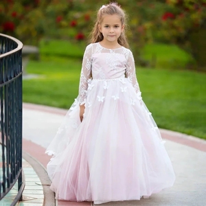 Vestidos <span class=keywords><strong>de</strong></span> Niña <span class=keywords><strong>de</strong></span> Flores <span class=keywords><strong>de</strong></span> Tul con Encaje Personalizados para Bodas, Mangas Largas, Elegantes, Sencillos, para Niños, Ocasiones Formales, <span class=keywords><strong>Primera</strong></span> Comunión, Baile - Product Image 2