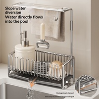 Égouttoir de cuisine autoportant en acier inoxydable avec support pour robinet d'évier et rangement pour vaisselle