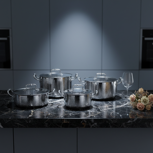 Casserole en acier inoxydable 18/10 martelé avec couvercle, poignées ergonomiques en fonte, compatible induction, sans revêtement, idéale pour la cuisine quotidienne - Product Image 3