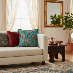 Housse de coussin en tissu chenille turc de style tulipe turquoise - Product Image 3