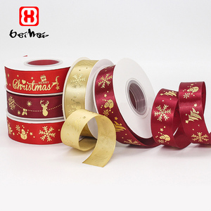 Bei hai pita hadiah 1 inci Foil emas dicetak pita Logo pita Natal untuk kemasan - Product Image 4