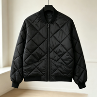 Blouson Bomber en Jean Matelassé Noir Diamant Personnalisé pour Homme, Col Mandarin, Fermeture Éclair Intégrale, Rembourré, Style Vintage Décontracté, Vêtement d'Extérieur à Superposer, Logo OEM