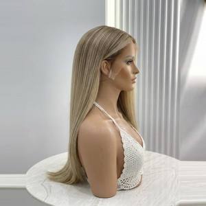 Perruque Lace Frontale Blonde Champagne Lisse en Cheveux Humains avec Racine Ombrée |   Perruque longue en dentelle soyeuse - Product Image 5