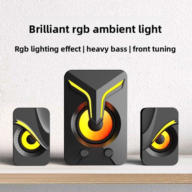 Desktop Computer Speakers Laptop Small Speaker USB-powered Colorful RGB Light Multimedia Wired 2.1 Channels Bass Adjustment