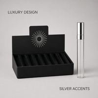 Flacon de parfum vide personnalisé 35 ml rechargeable format voyage, atomiseur en verre noir et argent de luxe avec capuchon métallique, vente en gros