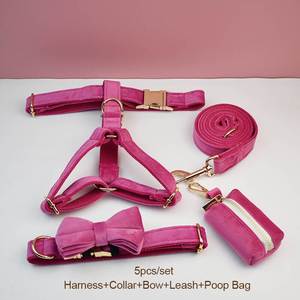 Conjunto de <span class=keywords><strong>collar</strong></span> y correa de perro de terciopelo rojo rosa personalizado, arnés de mascota personalizado con bolsas Pop, accesorio de correa para cachorro - Product Image 2
