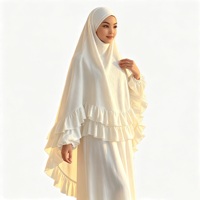 Ensemble jupe et khimar micro-plissé pour femme, texture froissée, robe modeste à volants étagés, tenue de prière musulmane, hijab islamique à couverture intégrale