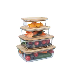 Microwavable lunch box With Lid Borosilicate Glass kitchen Organizer Sealed Glass Crisper Bowl Stackable Food Container