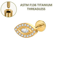 Clous d'oreille en titane ASTM F136 Freya 16G pour cartilage, hélix, zircon, labret à dos plat, piercing sans filetage, bijoux à enfiler