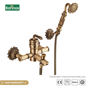 Robinet de baignoire mural en laiton antique, style classique vintage, finition bronze poli, cartouche céramique, mitigeur eau chaude et froide, robinet de luxe - Product Image 1