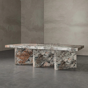 Newstar Fashion Luxus Stein All Seasons Esstisch aus grünem Marmor Rechteckiger Esstisch mit drei Basen für die Hotel villa - Product Image 2