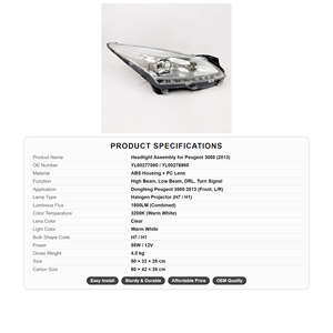 Gruppo Faro Alogeno 55W 12V con Lente Trasparente in PC e Alloggiamento in ABS per <span class=keywords><strong>Peugeot</strong></span> <span class=keywords><strong>3008</strong></span> 2013-2019, Sostituzione OE Faro Anteriore - Product Image 4