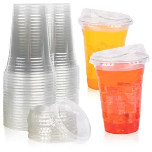 사용자 정의 로고 브랜드 인쇄 투명 PET 젤리 컵 300ml 플라스틱 일회용 컵 10 온스 투명 보바 차 주스 음료 차가운 컵