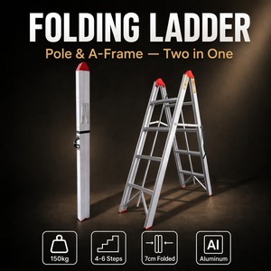 Échelle pliante 3-6 marches 2-en-1, modèle A et télescopique mince, en aluminium aéronautique de 7 cm, capacité 150 kg, pour la maison et l'extérieur - Product Image 1