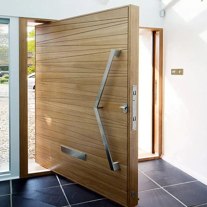 Casa moderna Diseño de puerta de lujo Entrada principal exterior Sin marco Puerta de Villa de pivote frontal de madera maciza