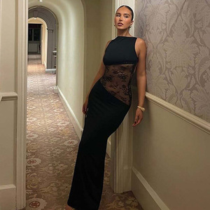 Nouvelle <span class=keywords><strong>Robe</strong></span> Printanière Mature Simple en Jacquard et Maille, Coupe Courte Transparente et Moulante - Product Image 1