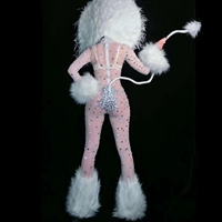 Combinaison sexy en maille transparente blanche avec strass, costume de cosplay de strip-teaseuse, combinaison de scène pour femmes, taille plus