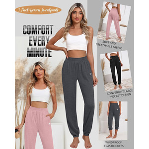 Pantaloni da donna Ficerd, confezione da 3, a gamba larga, elasticizzati, a vita media, traspiranti, in felpa, per l'inverno - Product Image 6