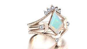 Anillo de Boda de Lujo Vintage de Plata de Ley 925 con Ópalo en Forma de Cometa para Mujer, Certificado por Terceros, Juego de 3 Anillos de Compromiso - Product Image 6