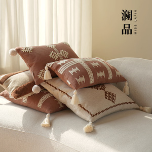 Coussin en coton et lin brodé pour la maison, l'hôtel, coussin de canapé chinois en jacquard, coussin de soutien lombaire pour la chambre à coucher, coussin d'appoint pour le salon - Product Image 4