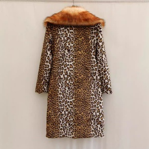 Abrigo de Marta con patrón de leopardo para mujer, de piel sintética de mapache abrigo largo, cuello de piel grande, cortavientos cálido informal - Product Image 3