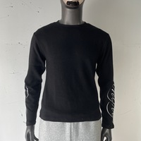 T-shirt homme à manches longues en coton doux 250 GSM, noir, avec logo sérigraphié OEM MT1686, imprimé lettres, 100% coton, uni
