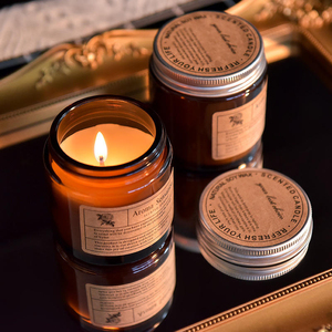 Bougie parfumée aromathérapeutique personnalisable à étiquette privée, en verre ambré de luxe, avec bouchon en liège, bougie romantique en cristal pour la Saint-Valentin - Product Image 4