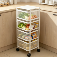 Chariot de rangement de cuisine moderne et écologique à 4 niveaux, rotatif, en métal, avec paniers en treillis carré et roulettes, pour épices, aliments et boissons