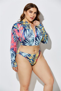 Traje de baño de <span class=keywords><strong>Tanga</strong></span> de manga larga de talla grande para mujer con sombrero para Chubby Trajes de baño de 3 piezas Traje de baño de tres piezas Traje de baño - Product Image 3
