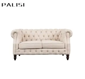 유럽 가구 거실 로얄 loveseat 소파 베이지 리넨 Chesterfield 스칸디나비아 Tufted 두 좌석 소파 디자인