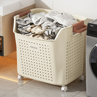 Panier à linge en plastique détachable à 2 niveaux WANUO 75L, panier à linge respirant pour salle de bain avec roulettes