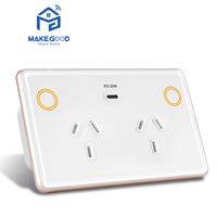 Makegood Prise d'alimentation double intelligente standard AU et chargeur rapide USB C Alexa Google SAA 2 interrupteurs muraux tactiles Wifi Gpos