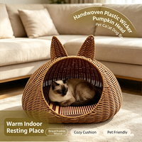 Lit pour chat en osier plastique tressé à la main, maisonnette pour animaux, lavable, chaud, résistant aux taches, respirant, imperméable, pour intérieur