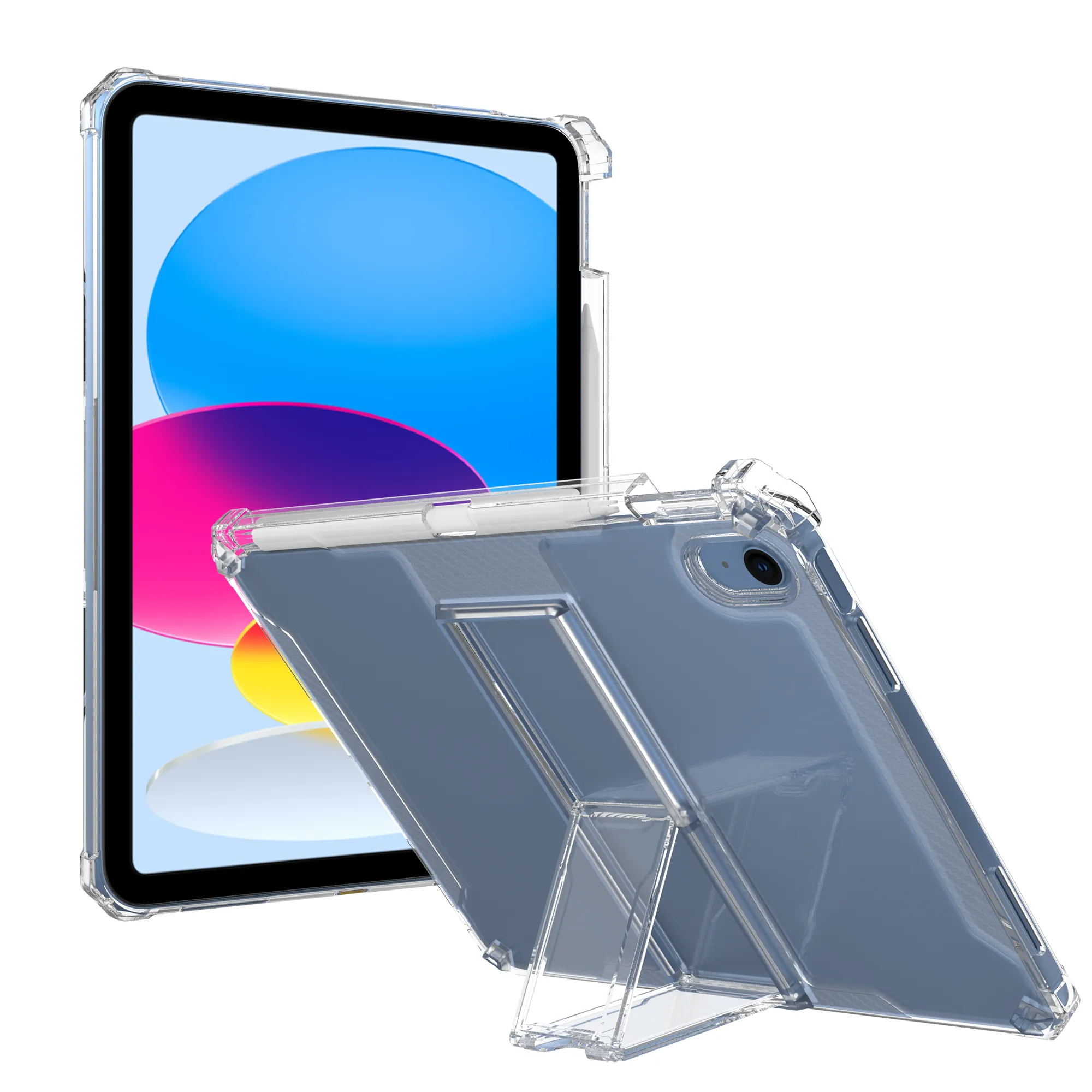 For iPad 10th Generation Clear Transparent Tablet Case with Kickstand For iPad Case 9.7 10.2 7/8/9th Anti-fall Protection cover