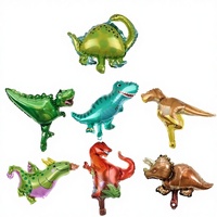 Ensemble de ballons décoratifs de fête dinosaures 3D stéréo en aluminium brillant, mini Tyrannosaurus et Velociraptor, style dessin animé