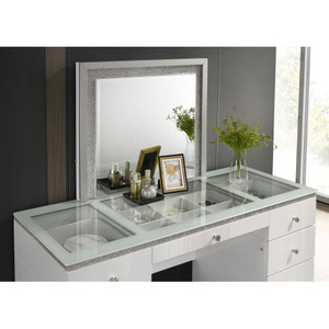 OE.HOME Midcentury 1pc Dressing Vanity with Tempered Glass Top Ball Bearing Glides LED Mirror 5+ <b>Drawers</b> Solid Wood Construction - Product Image 4
