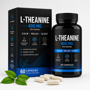 L-Théanine en capsules végétaliennes 400 mg par dose, marque privée, soutien relaxant et cognitif, nootropique, OEM ODM, vente en gros - Product Image 1