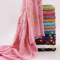 Malaisie nouveau diamant perceuse chaude en mousseline de soie écharpe châle fantaisie motif de broderie tête enveloppement femmes musulmanes 70*175CM en mousseline de soie écharpe Hijabs