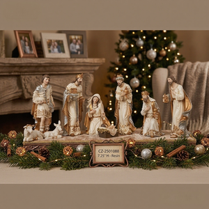Elegante Juego <span class=keywords><strong>de</strong></span> Natividad <span class=keywords><strong>de</strong></span> Resina <span class=keywords><strong>de</strong></span> 11 Piezas con Detalles Dorados, Estatuas <span class=keywords><strong>de</strong></span> la Sagrada Familia y <span class=keywords><strong>los</strong></span> <span class=keywords><strong>Reyes</strong></span> Magos, Decoración Religiosa para el Pesebre Navideño - Product Image 1